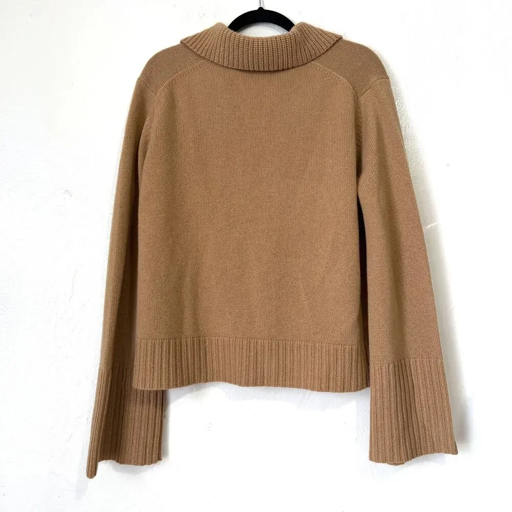 Jenni Kayne NWT Cashmere Frances Polo Sweater Camel Size XL 100% Cashmere